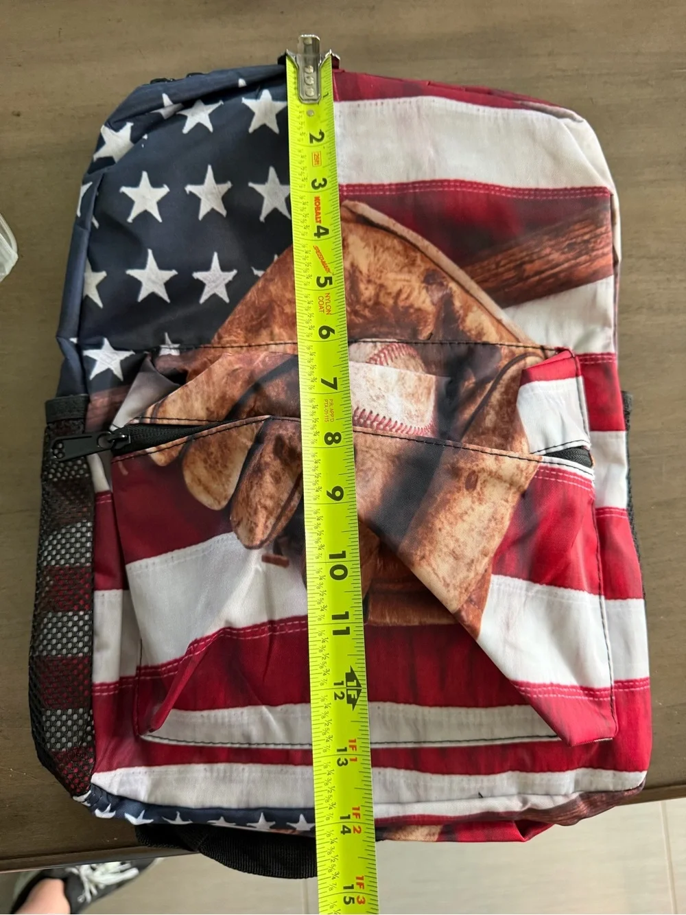 Patriotic Baseball Backpack American Flag Glove Ball Bat Sports School Bag